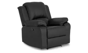 En svart reclinerfåtölj, perfekt för mysiga hemmakvällar. En av många bekväma svenska hem fåtöljer.