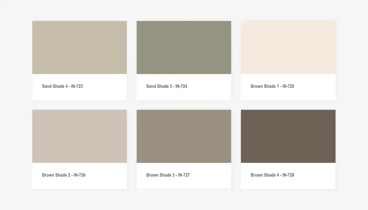 Sex olika nyanser av beige och brunt, fr&aring;n ljus sand till m&ouml;rk choklad. Perfekt f&ouml;r att se hur blandar man beige.
